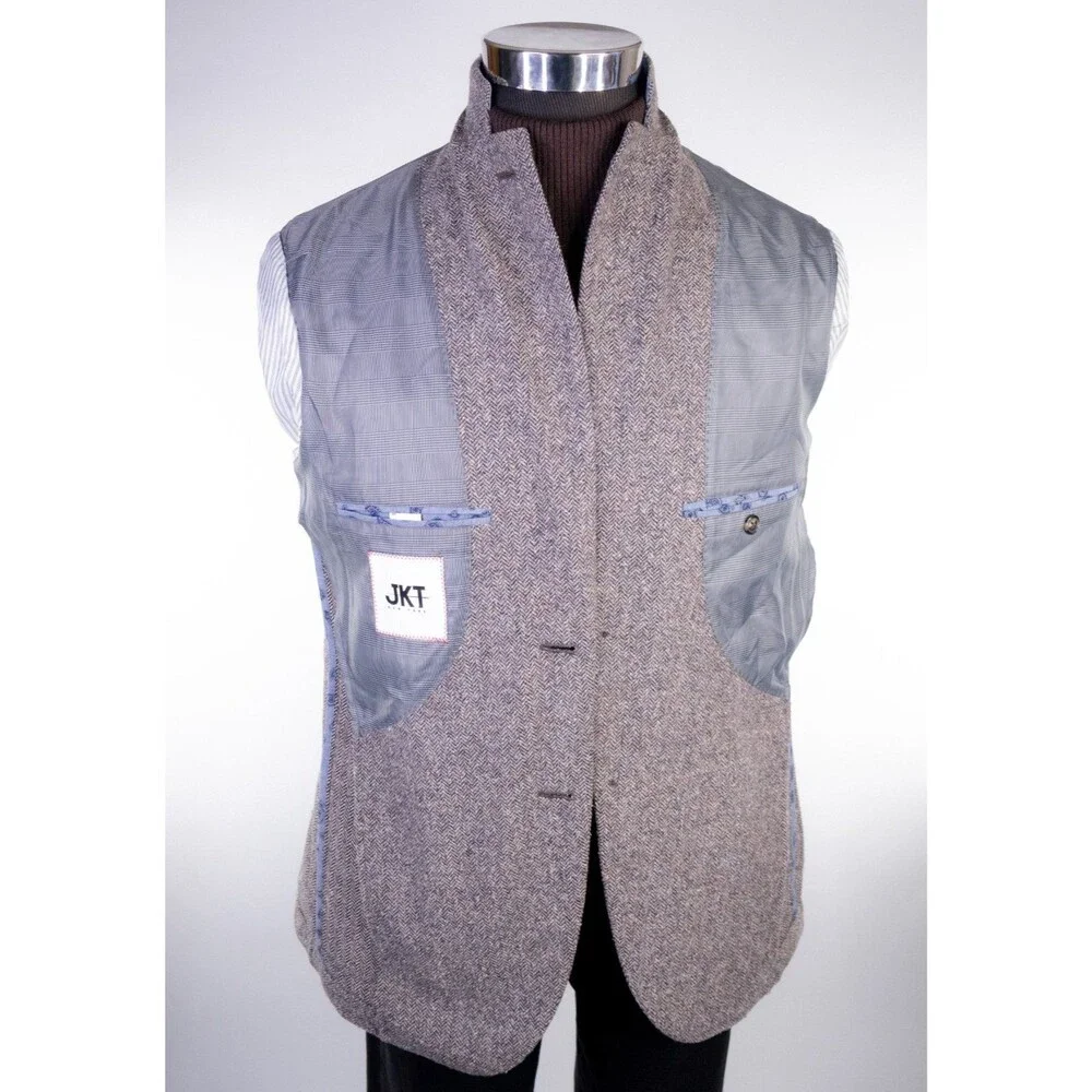 JKT New York Blazer Sport Coat 38R Herringbone Light Brown Two Button Jacket